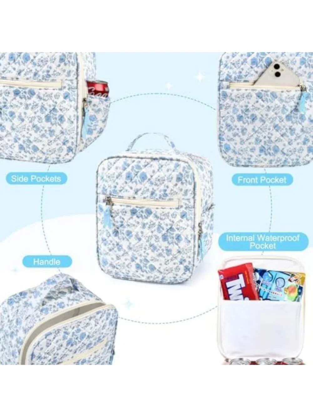 Insulated Lunch Bag for Women - Quilted, Large Capacity Cooler for Work & Travel